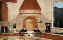 Tuscany Backsplash on stone tiles by artist Linda Paul
