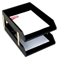A1020: Black Leather 2 Letter Trays