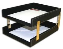 A1220: Rustic Black Leather Double Stacking Trays