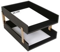 A1221: Rustic Black Leather Double Legal Trays