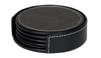 A1245: Rustic Black Leather 4 Coaster Set with Holder