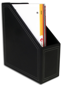 A1282: Rustic Black Leather Magazine Rack