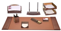 D2020: Brown Crocodile Embossed Leather10Pc Desk Set