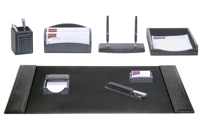 D2212: Black Crocodile Embossed Leather 8Pc Desk Set