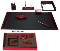 D8001-GIFTL: Rosewood & Leather 7Pc Desk Set w/Large Pad