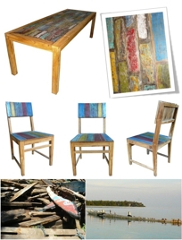Recycled 'Shipwrecked' Teak Dining Table and Chair