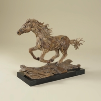Natural Finished Driftwood Horse on Black Waxstone Base