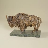 Natural Finished Driftwood Bison on Green Waxstone Base