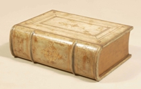 Hand Painted Ivory Leather Book Box, Gold Accents