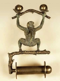 Finely Cast Pompeian Patina Brass Monkey Tissue Holder, Antique Cast Brass Accents