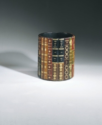 Multicolored Leather Faux Book Round Waste Bin