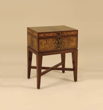 Antique Natural Finished Box on Stand, Leopard Marquetry, Antique Brass Accents