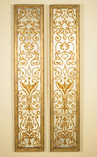 Set of Two Reverse Painted Glass Wall Panels, Gilded Accents