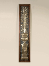 Antique and Verdigris Patina Hammered Brass Urn Wall Panel, Aged Regency Finished Frame