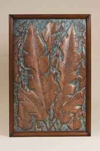 Antique and Verdigris Patina Hammered Brass Wall Panel, Aged Regency Finished Frame
