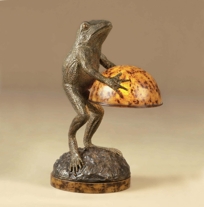 Verdigris Finished Resin Frog Desk Lamp, Faux Tortoise Shell Inlaid Globe