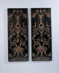 Pair of Dark Brown and Gold Metal Leaf Crackled Coromandel Wall Panels