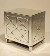 Mirror Glass Inlaid Night Stand, Nickel-plated Brass Hardware