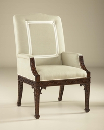 Charleston Mahogany Finished Occasional Chair, Linen Uph, Ribbon Accents