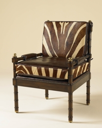 Parisian Walnut Finished Desk Chair, Zebra Hair Hide and Echo Cigar Leather Upholstery