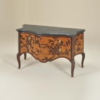 Natural Finished Chest of Drawers, Laser Cut Branch & Bird Motif, Black Waxstone Top