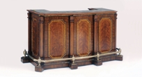 Natural Finished Maple Wood Freestanding Bar, Gold Stone Top, Antique Brass Accents