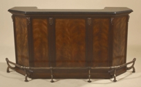 Aged Regency Mahogany Finished Bar with Footrest, Crotch Veneers, Black Marble Top