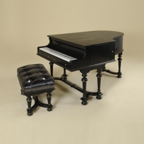 Black Lacquer Finished Piano Bar Cabinet with Bentley Black Leather Upholstered Bench