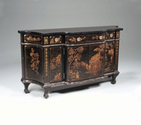 Hand Painted Mottled Black Lacquer Chiffonier,Chinoiserie Decor, Penshell Top