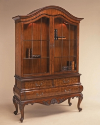 Aged Regency Finished Flat Screen TV Cabinet, Display Shelves, Laurel Burl Veneers