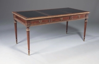 Regency Finished Mahogany Desk with Black Leather Tooled Top, Tapered Fluted Leg