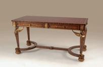 Napoleon Brown Finished Mahogany Writing Desk, Antique Red Leather Top, Brass Detail