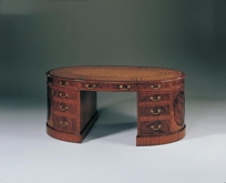 Light Mahogany Oval Partners' Desk, Sienna Leather Top