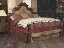 Hand Painted Fresia Finished King Bed, Arabica Finished Carved Frame, Floral Decor