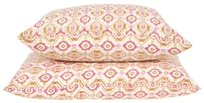 hamoa block printed bed linens & pillows in rose/lime