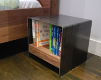 Cubic Side/cluster Table with American Black Walnut and plate steel