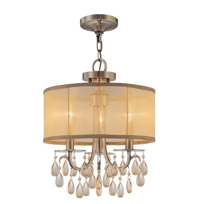 Hampton Antique Brass Three-Light Convertible Chandelier with Etruscan Smooth Oyster Crystal