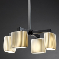 Pleated Oval Shade Four Down-Light Chandelier