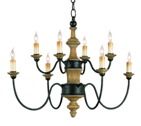 Natural Wood and Iron Chandelier