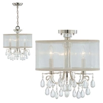 Polished Chrome Crystal Three-Light Semi-Flush