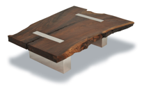 Walnut Coffee Table - Polished Aluminum Legs