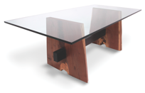 Walnut Base Dining Table – Glass Top