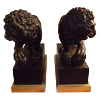 Pair of Bronze Lions on Stands
