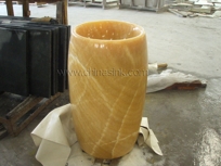 Honey Onyx Barrel Pedestal Sink