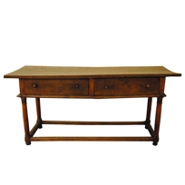 Two Drawer Fruitwood Table with Stretcher