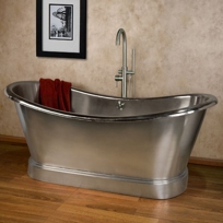 66" Larimore Bateau Smooth Copper Double Slipper Air Bath Tub with Nickel Plating