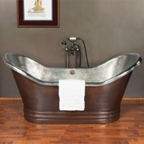 68" Eldon Hammered Copper Double Slipper Air Bath Tub with Nickel Interior