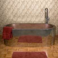 69" Celeste Polished Stainless Steel Freestanding Air Bath Tub with Hammered Copper Interior