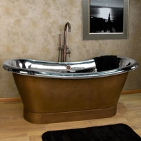 69" Lola Double Slipper Copper Air Bath Tub with Nickel Interior on Plinth