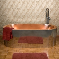 69" Loren Polished Stainless Steel Freestanding Air Bath Tub with Polished Copper Interior